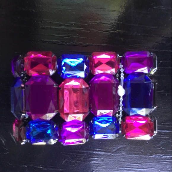 Purple Pink Blue Rhinestone Stretch Cuff Bracelet New - Picture 2 of 5